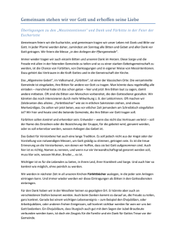 &bdquo;Messintentionen&ldquo; und Dank und F&uuml;rbitte in der Feier der Eucharistie