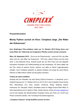 Monty Python zurück im Kino: Cineplexx zeigt „Die Ritter der