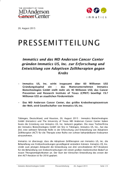 Immatics und das MD Anderson Cancer Center gr&uuml;nden Immatics