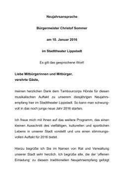 Neujahrsansprache Bürgermeister Christof Sommer am 10. Januar