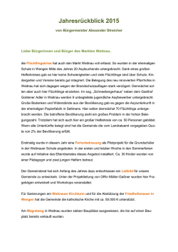 Jahresr&uuml;ckblick B&uuml;rgermeister 2015