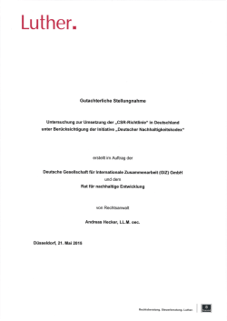 Gutachterliche Stellungnahme Untersuchung zur Umsetzung der