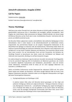 Zeitschrift südostasien, Ausgabe 2/2016 Call for Papers