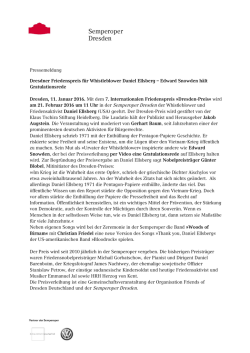 Dresdner Friedenspreis f&uuml;r Whistleblower Daniel Ellsberg