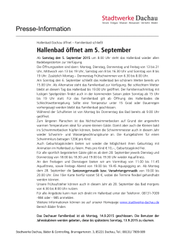 Presse-Information Hallenbad öffnet am 5. September