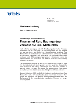 Finanzchef Reto Baumgartner verlässt die BLS Mitte 2016