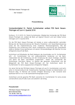 Vorstandsmitglied Dr. Patrick Kuchelmeister verlässt PSD Bank