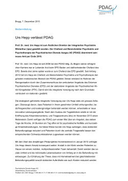 Urs Hepp verlässt PDAG - Psychiatrische Dienste Aargau AG