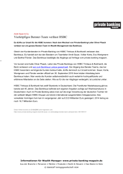 Vierköpfiges Berater-Team verlässt HSBC