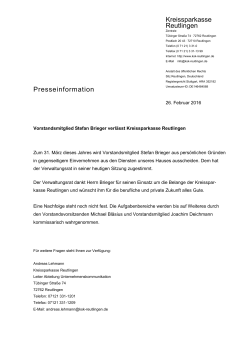 Vorstandsmitglied Stefan Brieger verlässt Kreissparkasse Reutlingen