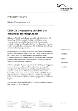 CEO Ulf Cronenberg verlässt die creatrade Holding GmbH