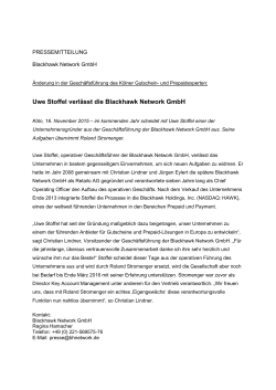 Uwe Stoffel verlässt die Blackhawk Network GmbH
