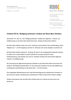 Chefarzt PD Dr. Wolfgang Schlosser verl&auml;sst die Rems-Murr