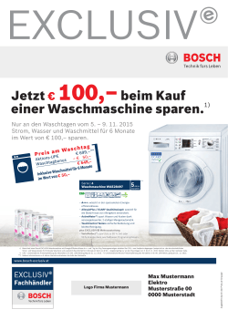 Jetzt € 100,–beim Kauf einer Waschmaschine sparen.1)