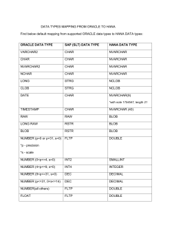 DATA TYPES MAPPING FROM ORACLE TO HANA Find below