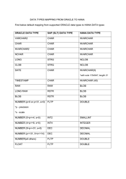 DATA TYPES MAPPING FROM ORACLE TO HANA Find below