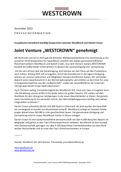 Joint Venture „WESTCROWN“ genehmigt
