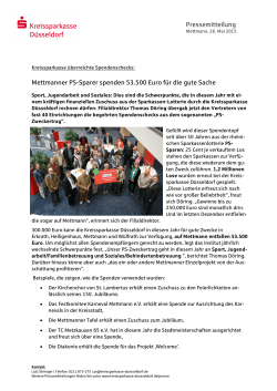 Pressemitteilung Mettmanner PS-Sparer spenden 53.500 Euro für