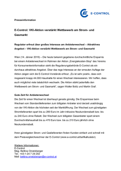 E-Control: VKI-Aktion verst&auml;rkt Wettbewerb am Strom
