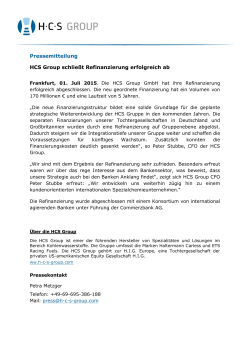 Pressemitteilung: HCS Group schließt Refinanzierung erfolgreich ab