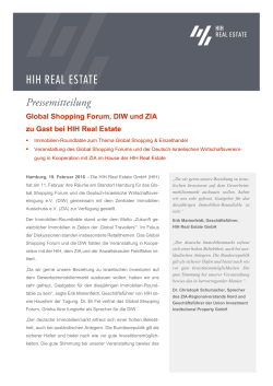 Global Shopping Forum, DIW und ZIA zu Gast bei HIH Real Estate