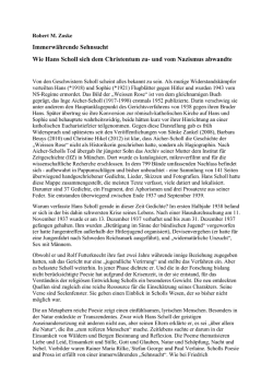 Immerw&auml;hrende Sehnsucht Wie Hans Scholl sich dem Christentum zu