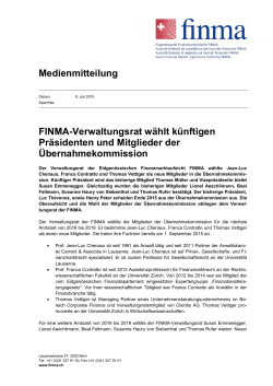 Medienmitteilung FINMA-Verwaltungsrat wählt künftigen