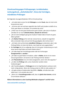 Einzelcoaching gegen Prüfungsangst, Lernblockaden