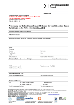 Formular Anmeldung Geburt - Universit&auml;tsspital Basel