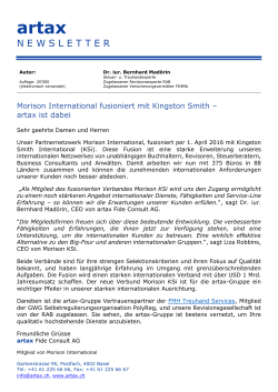 Morison International fusioniert mit Kingston Smith – artax ist dabei