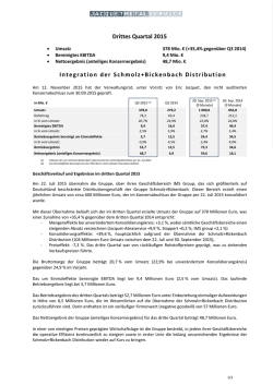Drittes Quartal 2015 Integration der Schmolz+Bickenbach Distribution