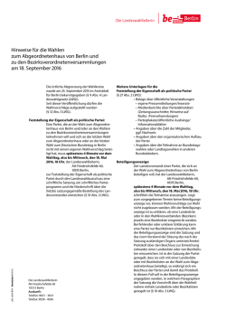 Hinweise f&uuml;r die Wahlen zum Abgeordnetenhaus von Berlin und zu