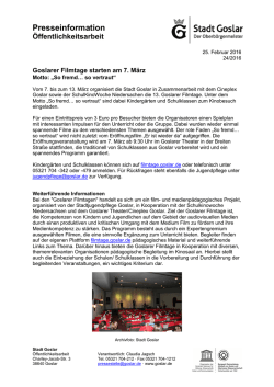 Goslarer Filmtage starten im M&auml;rz