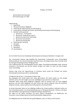Protokoll Duingen, 23.10.2015 Jahreshauptversammlung des DSJ