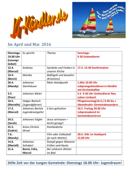 Dienstag, 19.00- 20.30 Uhr Junge Gemeinde in