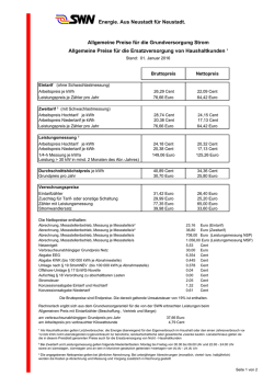 Preisblatt Grundversorgung