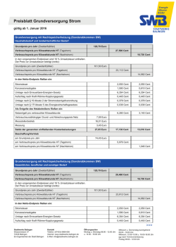 Preise gültig ab 01.01.2016 Grundversorgung Speicherheizung