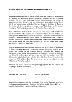 Aufruf der deutschen Bischöfe zum Weltmissionssonntag 2015