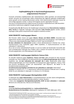 Impfempfehlung f&uuml;r in Asyl-Erstaufnahmezenten aufgenommene