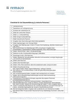 Checkliste für die Steuererklärung (Juristische Personen)