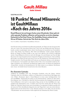 18 Punkte! Nenad Mlinarevic ist GaultMillaus «Koch des Jahres 2016»