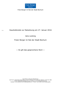 Haushaltsrede 2016 von Jens L&uuml;cking, Ratsmitglied der Freien B&uuml;rger