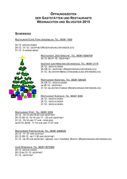 Restaurantöffnungszeiten an Weihnachten und Silvester