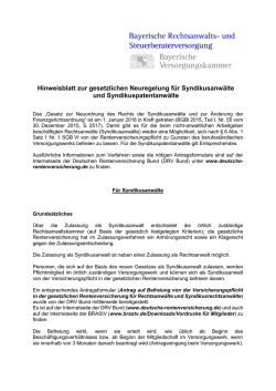Hinweisblatt zur gesetzlichen Neuregelung f&uuml;r Syndikusanw&auml;lte und