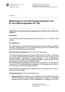 Inkrafttreten des Sozialversicherungsabkommens zwischen
