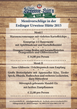 Menüvorschläge in der Erdinger Urweisse Hütte 2015