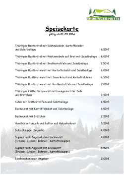 Speisekarte Thüringer Hütte Winter ab 1.3.2016