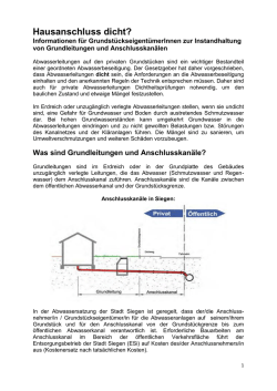 Hausanschluss dicht? - Entsorgungsbetrieb der Stadt Siegen