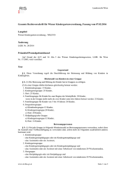 Gesamte Rechtsvorschrift f&uuml;r Wiener Kindergartenverordnung