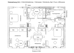 Ferienwohnung (UG ) 3 Wohn/Schlafzimmer, 1 Wohnstube 1